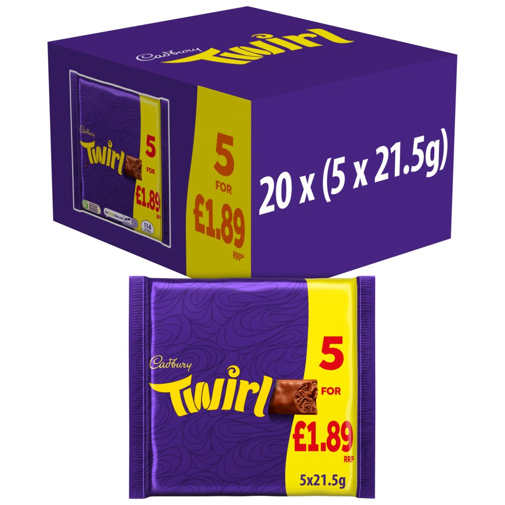 Cadbury Twirl Chocolate Bar 5 Pack Multipack £1.89 PMP 107.5g
