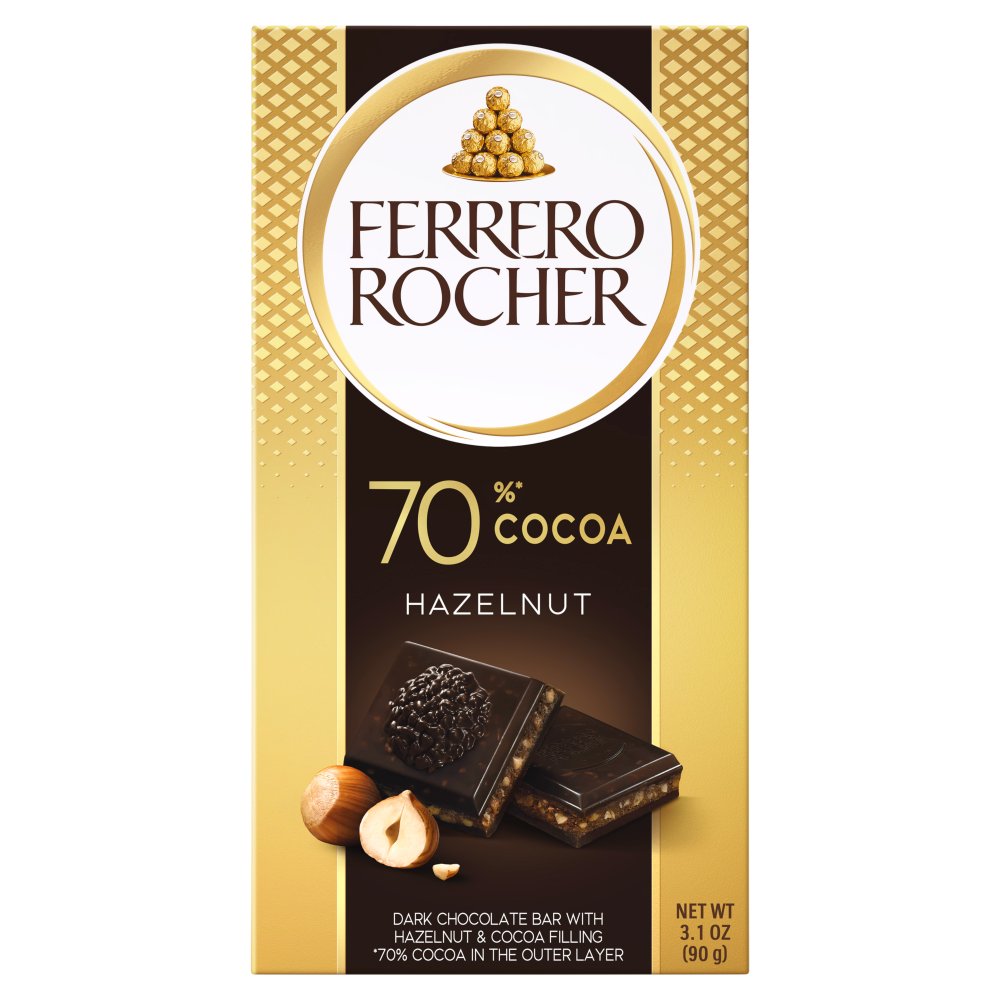 Ferrero Rocher Dark Chocolate Bar with Hazelnut & Cocoa Filling 90g