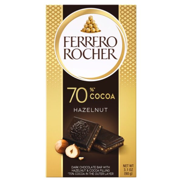 Ferrero Rocher Dark Chocolate Bar with Hazelnut & Cocoa Filling 90g