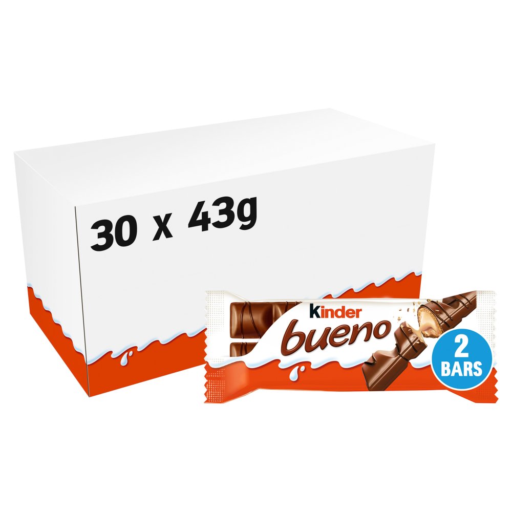 Kinder Bueno Milk Chocolate and Hazelnut Twin Bars Single Pack 43g