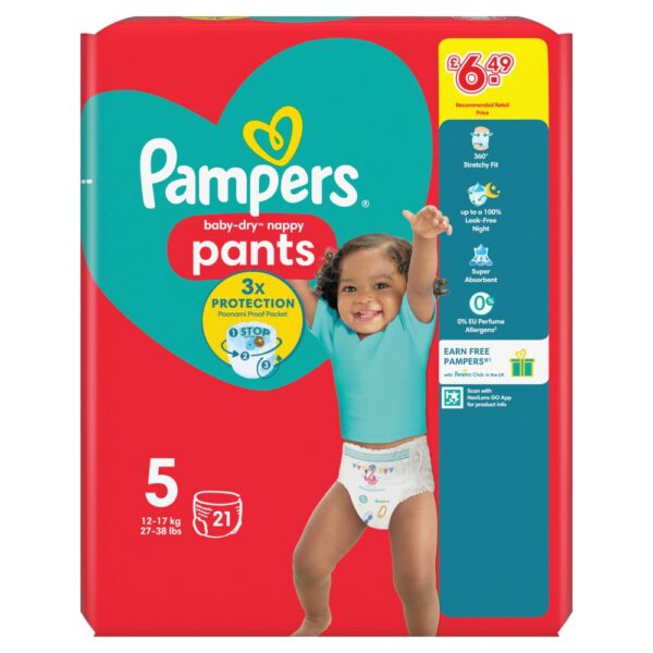 Pampers Baby-Dry Nappy Pants Size 5, 21 Nappies, 12kg-17kg