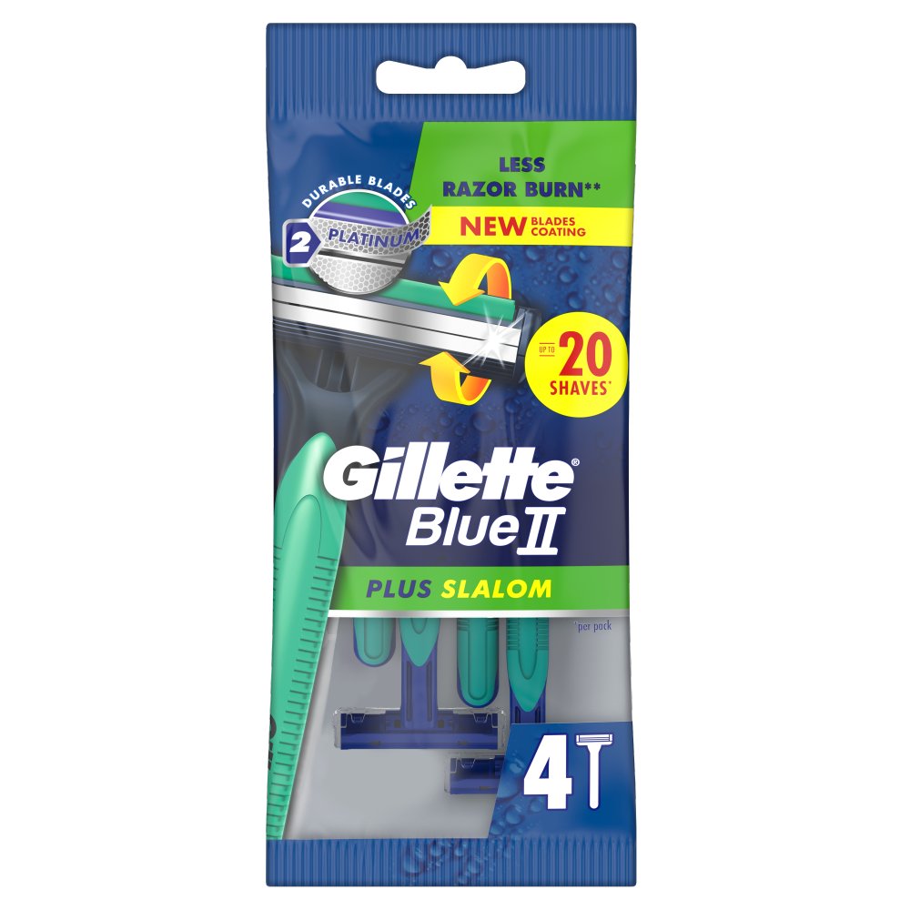 Gillette Blue II Plus Slalom Disposable Razors x4