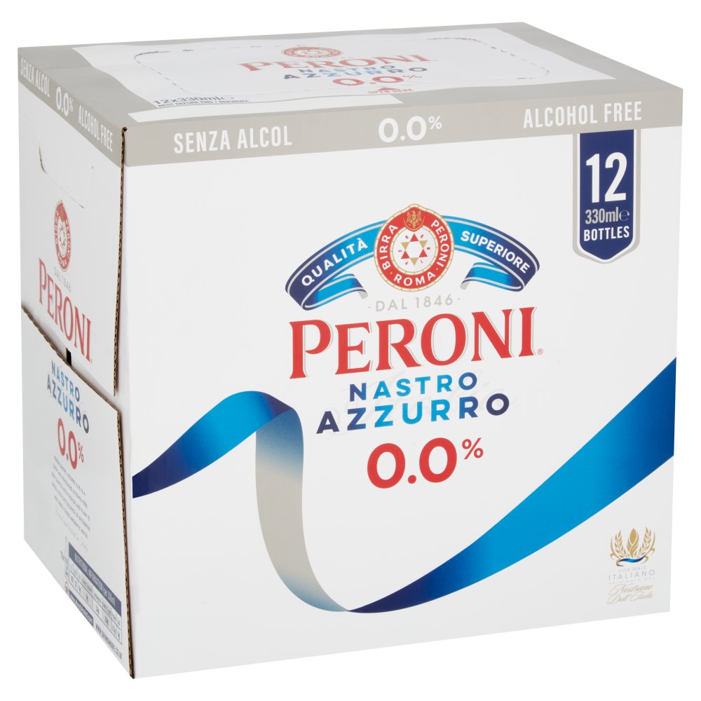 Peroni Nastro Azzurro 0.0% Alcohol Free Italian Beer 12 x 330ml Bottles