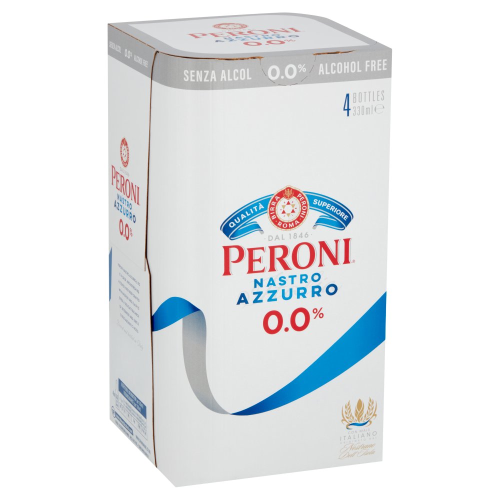 Peroni Nastro Azzurro 0.0% Italian Non-Alcoholic Beer 4 x 330ml Bottles