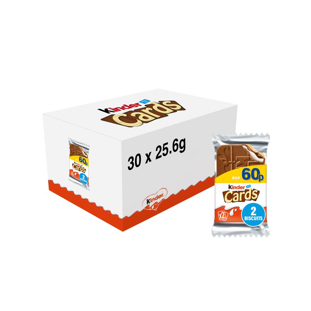 Kinder Cards Milk Chocolate Wafer Biscuit Snack Bar Twin Pack 25.6g (60p)