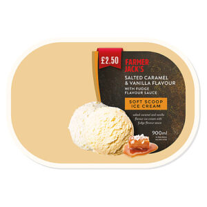 Farmer Jack's Salted Caramel & Vanilla Flavour with Fudge Flavour Sauce Soft Scoop Ice Cream 900ml