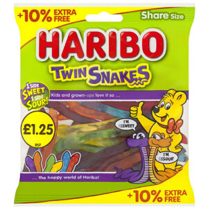 HARIBO Twin Snakes Fruit Flavour Gum Jelly Sweets Sharing Bag 154g