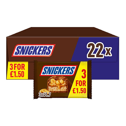Snickers Caramel, Nougat, Peanuts & Milk Chocolate Bars Multipack £1.50 PMP 3x41.7g