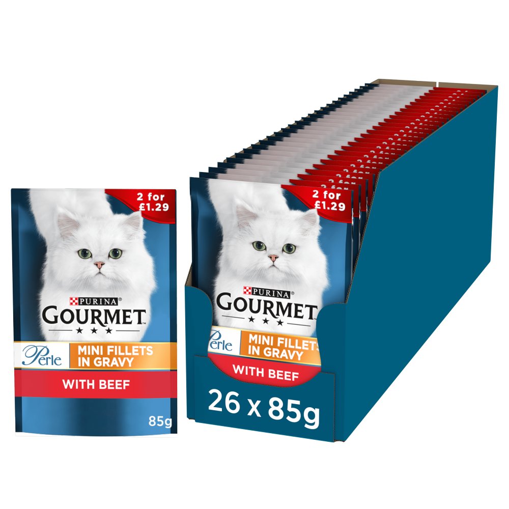 GOURMET Perle Mini Fillets in Gravy Beef Wet Cat Food 85g PMP