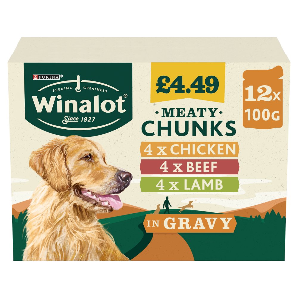 WINALOT Meaty Chunks Mixed in Gravy Wet Dog Food 12x100g PMP