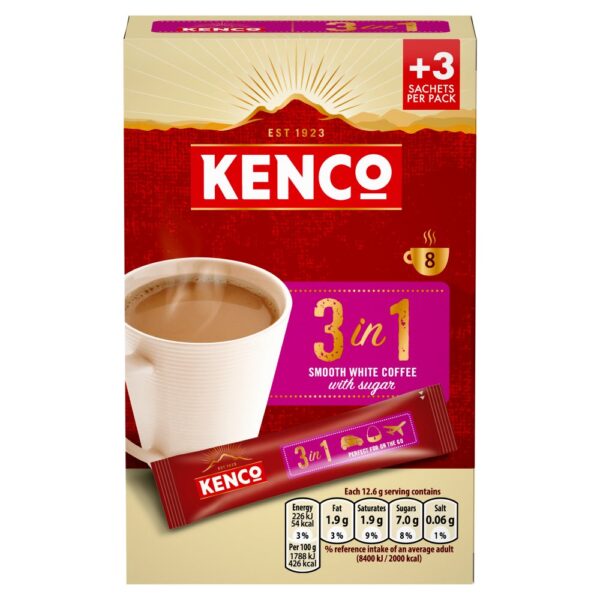 Kenco 3 in 1 Smooth White Instant Coffee with Sugar Sachets x8
