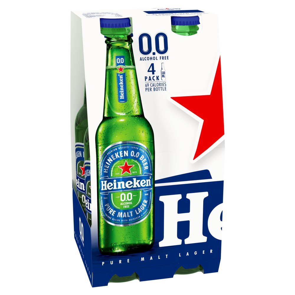 Heineken 0.0 Alcohol Free Premium Lager Beer 0% ABV Bottles 4x330ml
