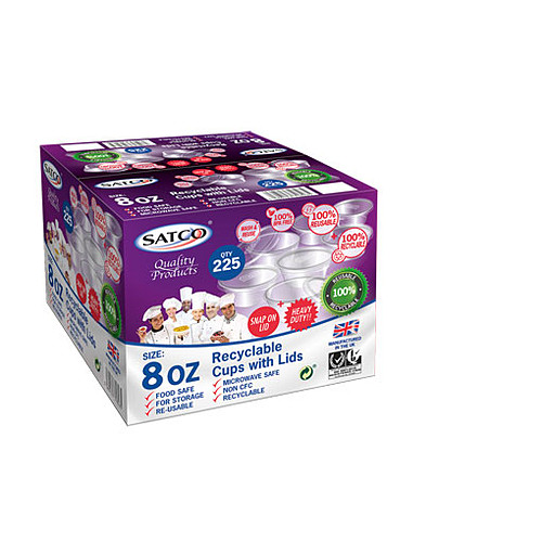 Satco Microwaveable Round Cups & Lids 8Oz