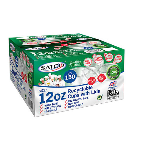 Satco Microwaveable Round Cups & Lids 12Oz